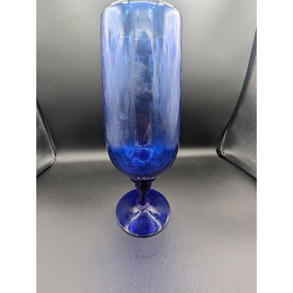 Vintage EMPOLI Italian Optic Art Glass Vase Cobalt Blue Twist Stem Footed 11” - Picture 8 of 14